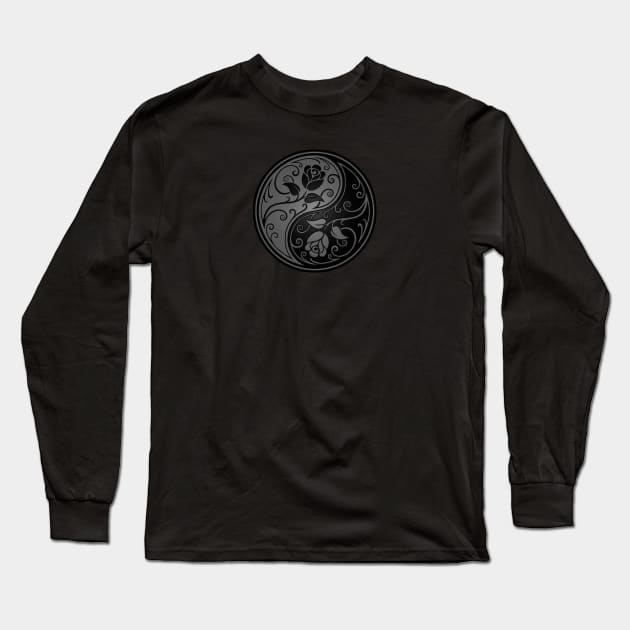 Gray and Black Yin Yang Roses Long Sleeve T-Shirt by jeffbartels